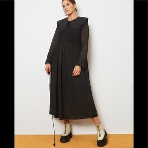 NWT- GANNI Ruffled-collar Smocked Chiffon Dress